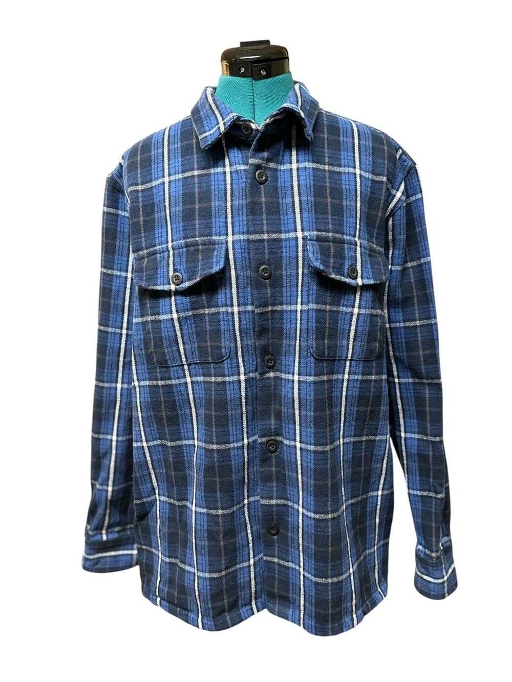 Cotton & Co Thick Structured Flannel Shirt Jacket (Shacket) Size L Blue & White